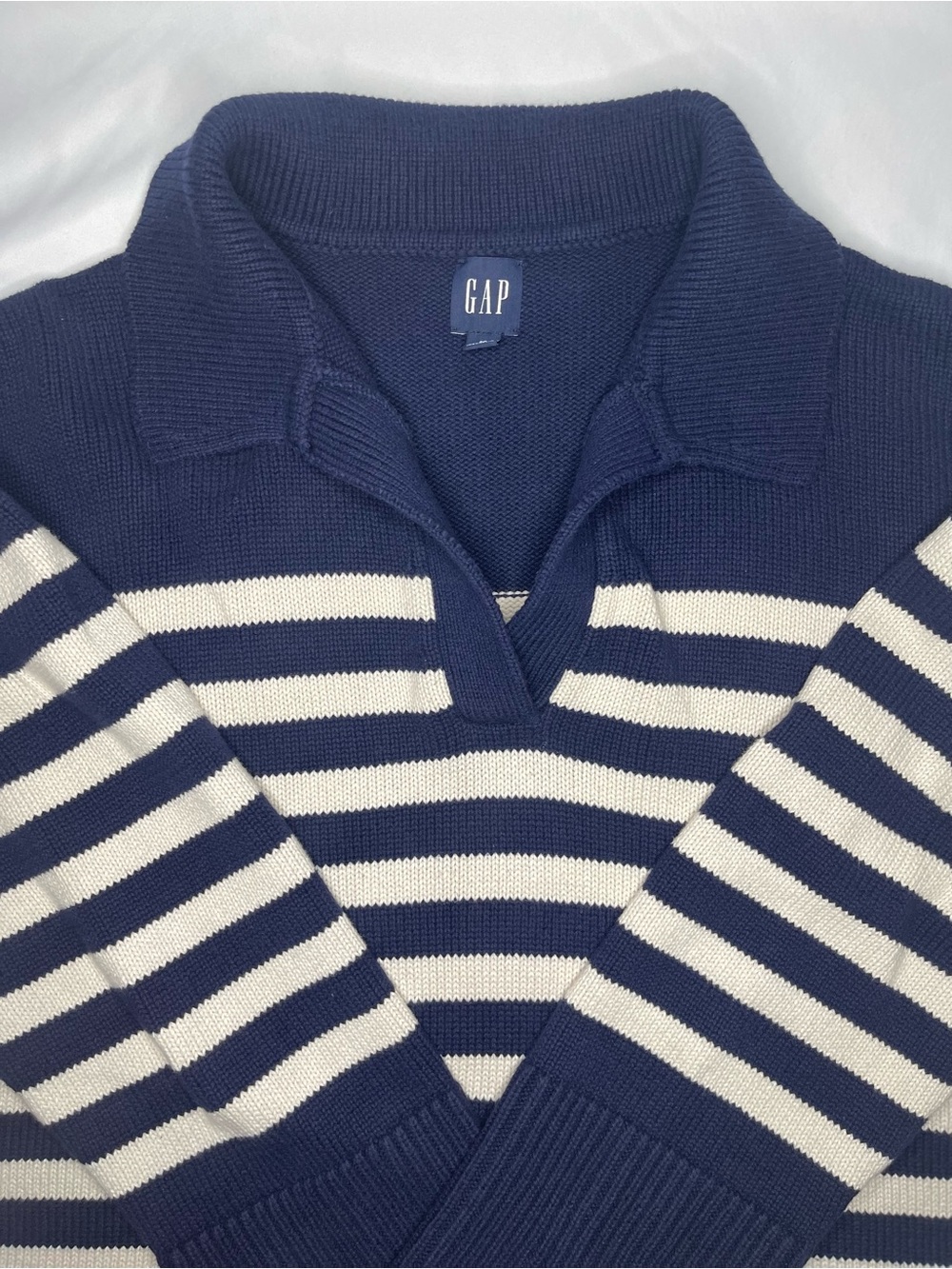 Gap Navy and White Striped Collared Sweater - Picture 4 of 15